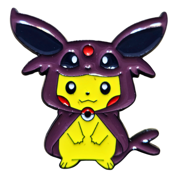 Animated character with purple cloak and red gem on a white background