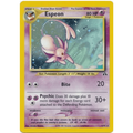 A single Pokémon trading card featuring Espeon, with a yellow border, pink and purple gradient background, and artwork of the pink dragon-like Pokémon in a starry blue-green scene.