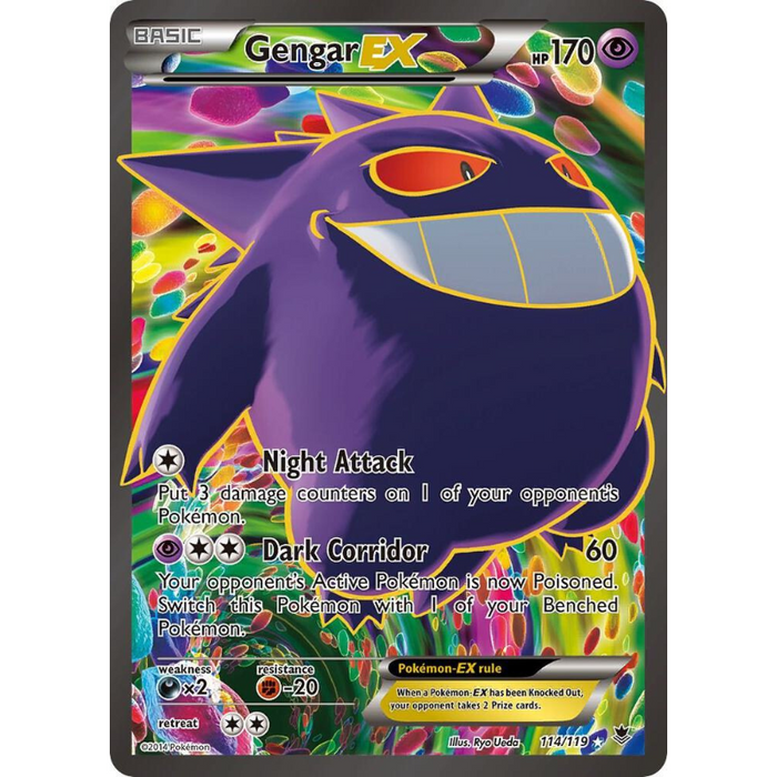 Pokémon trading card featuring Gengar EX with colorful background
