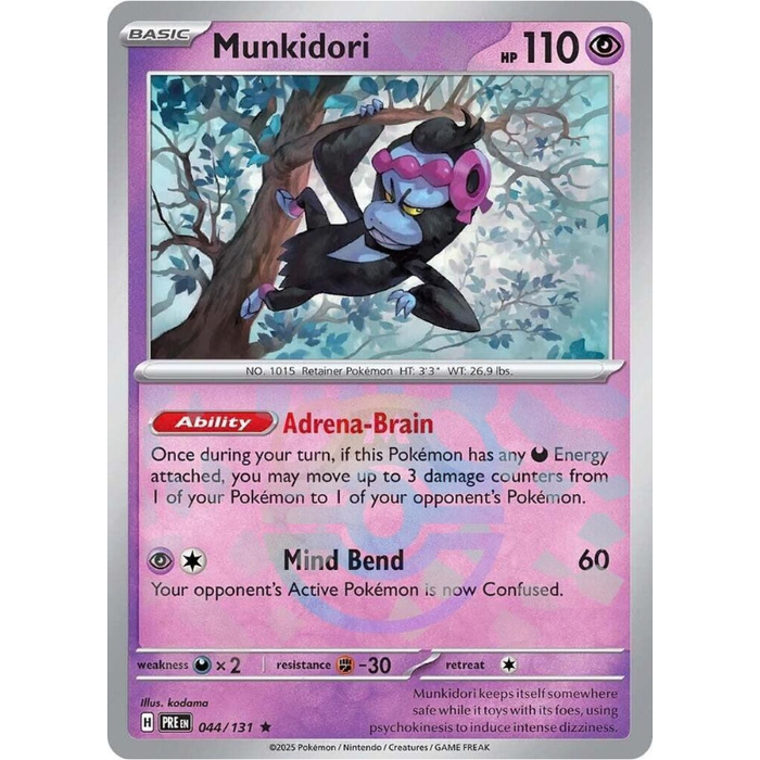 Pokémon trading card featuring Munkidori with a purple border