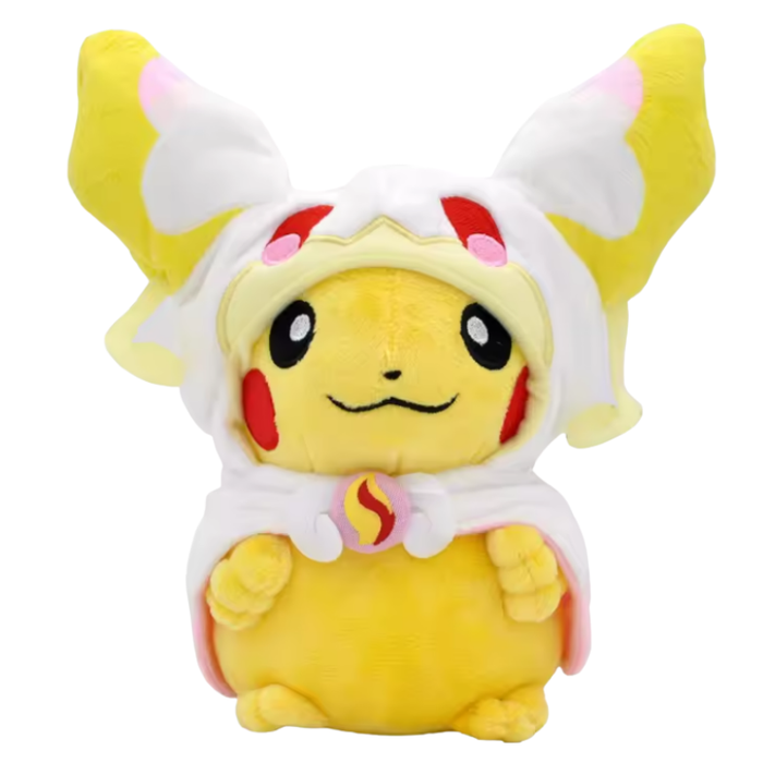 Plush toy of a yellow character with white accents on a white background