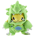 Plush toy of a character in a green dragon costume on a white background