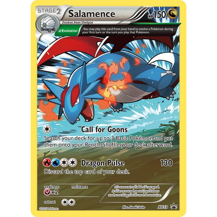 Pokémon trading card featuring Salamence with dragon and water elements.