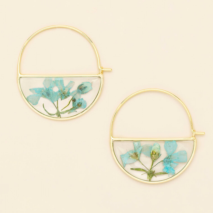 Pressed Flower Hoop Earring - Blue Baby's Breath/Gold