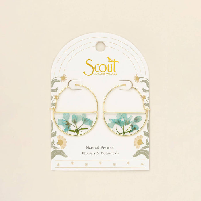 Pressed Flower Hoop Earring - Blue Baby's Breath/Gold