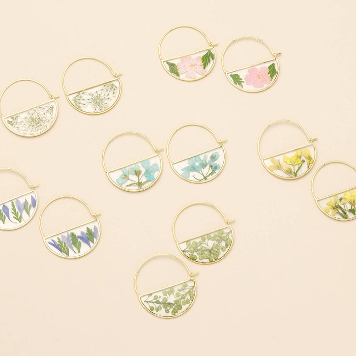 Pressed Flower Hoop Earring - Blue Baby's Breath/Gold
