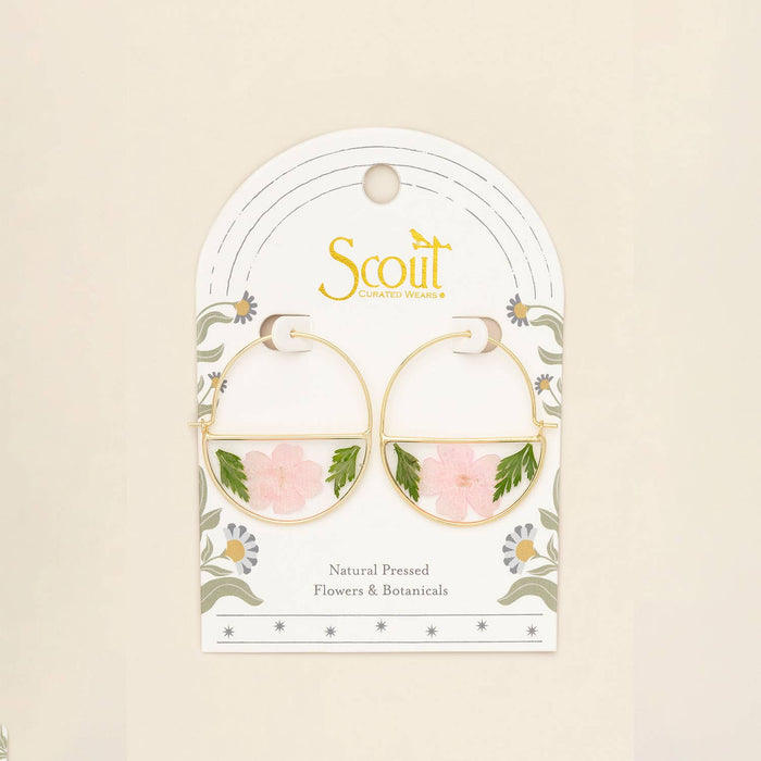 Pressed Flower Hoop Earring - Pink Cherry Blossom/Gold