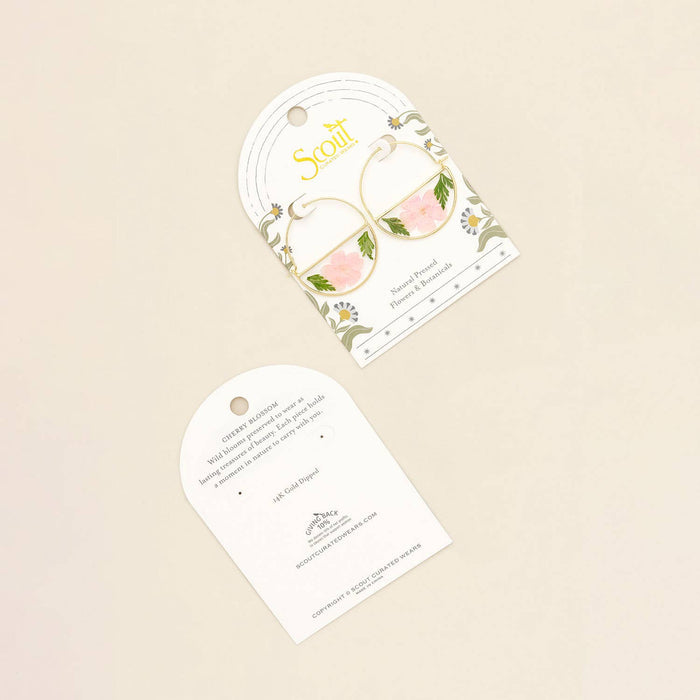 Pressed Flower Hoop Earring - Pink Cherry Blossom/Gold