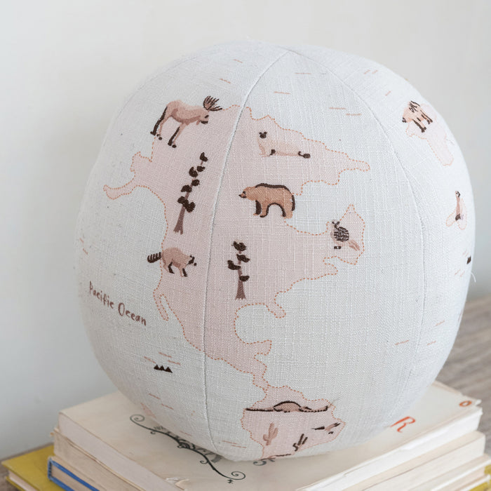Printed and Embroidered Globe Pillow
