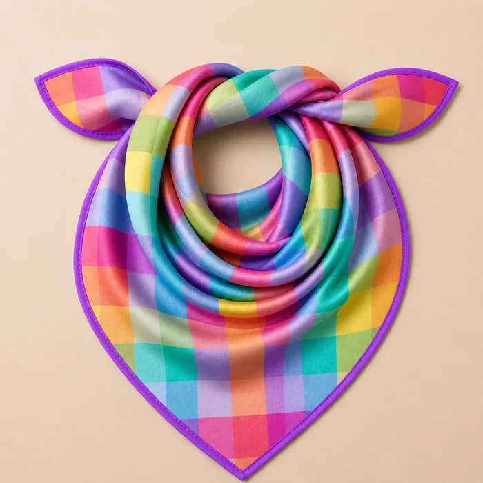 Rainbow Plaid Silk Scarf