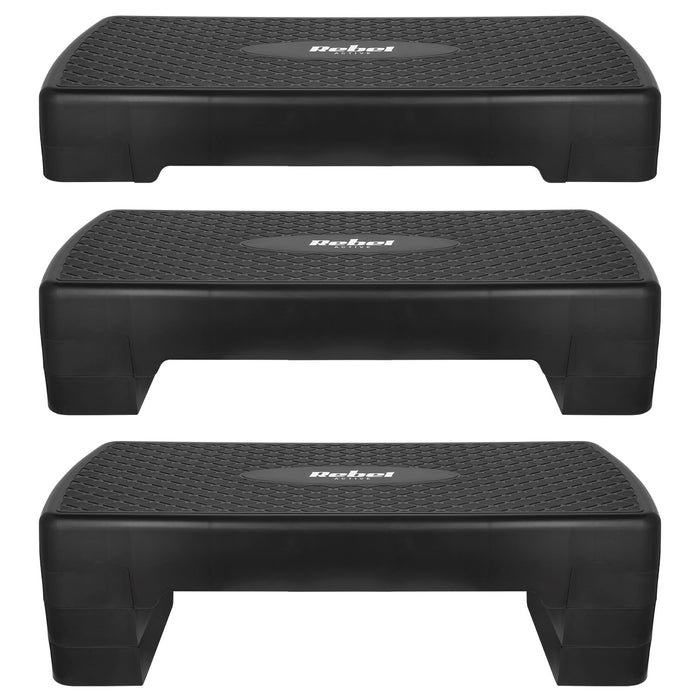 Rebel Active aerobics and fitness step, 3 steps, 68 cm, black, RBA-3227-BK