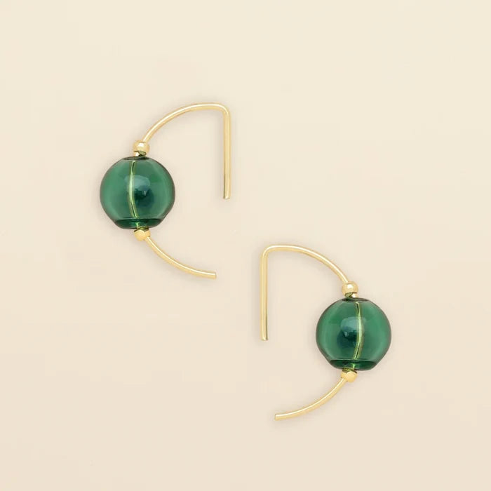 Refined Glass Hoop Earrings in Teal/Gold