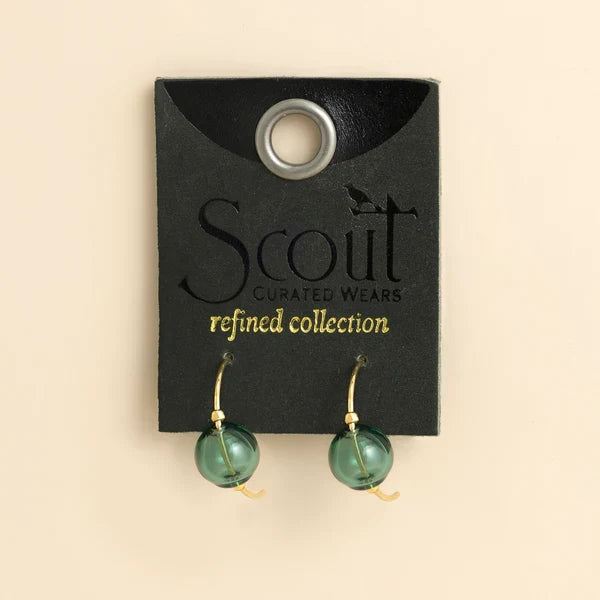 Refined Glass Hoop Earrings in Teal/Gold