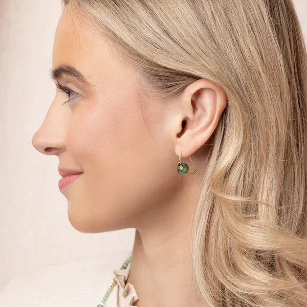 Refined Glass Hoop Earrings in Teal/Gold