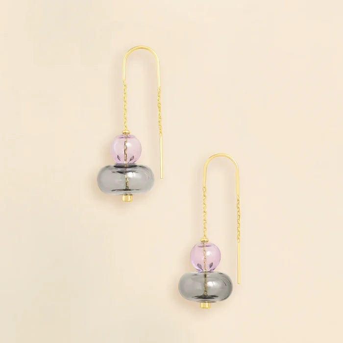 Refined Glass Stacked Threader Earrings in Lavender/Smoke/Gold