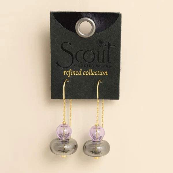 Refined Glass Stacked Threader Earrings in Lavender/Smoke/Gold