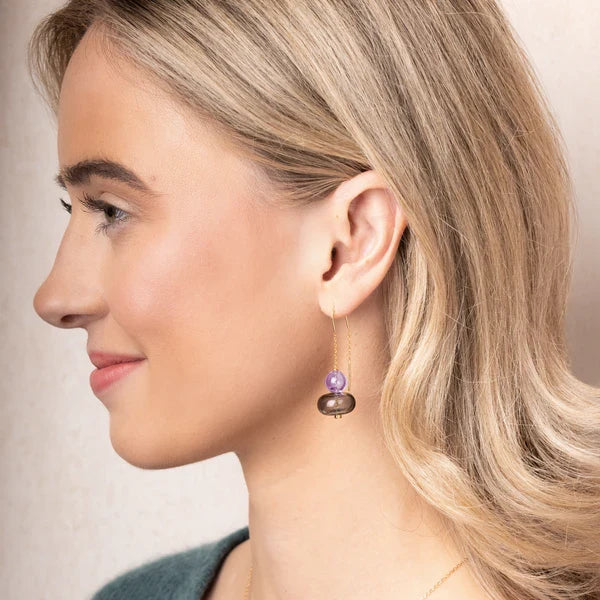 Refined Glass Stacked Threader Earrings in Lavender/Smoke/Gold