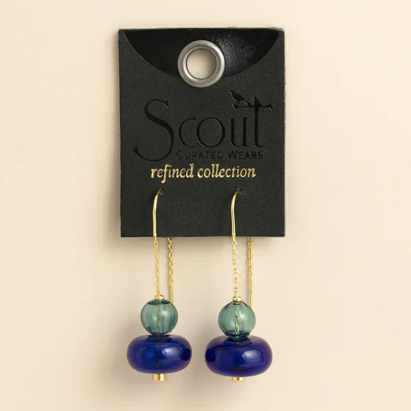 Refined Glass Stacked Threader Earrings in Teal/Blue/Gold