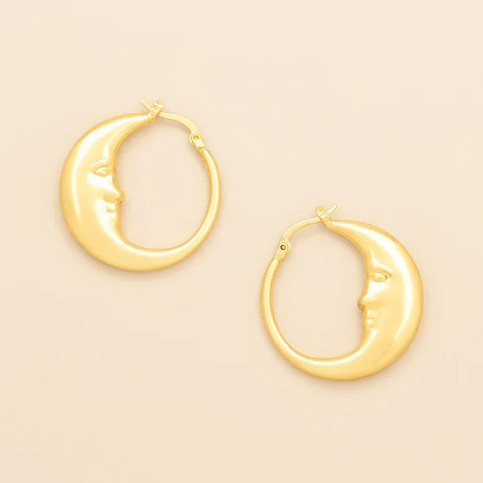 Refined Icon Moon Hoop Earrings in Gold