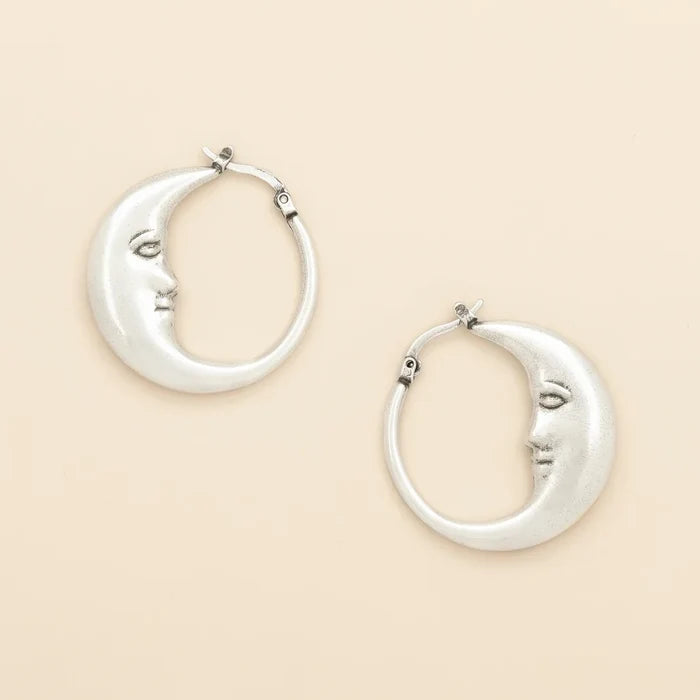 Refined Icon Moon Hoop Earrings in Silver