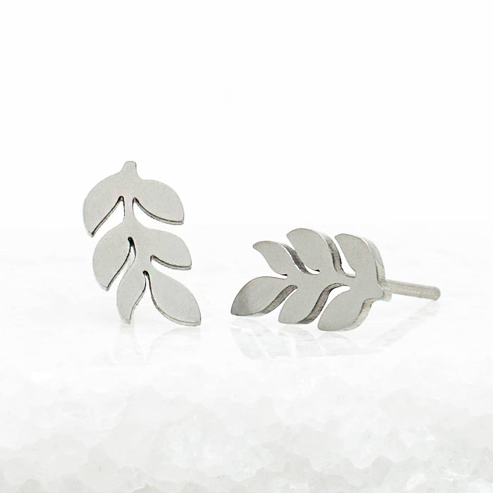 Rowen Leaf Stud Earrings in Silver