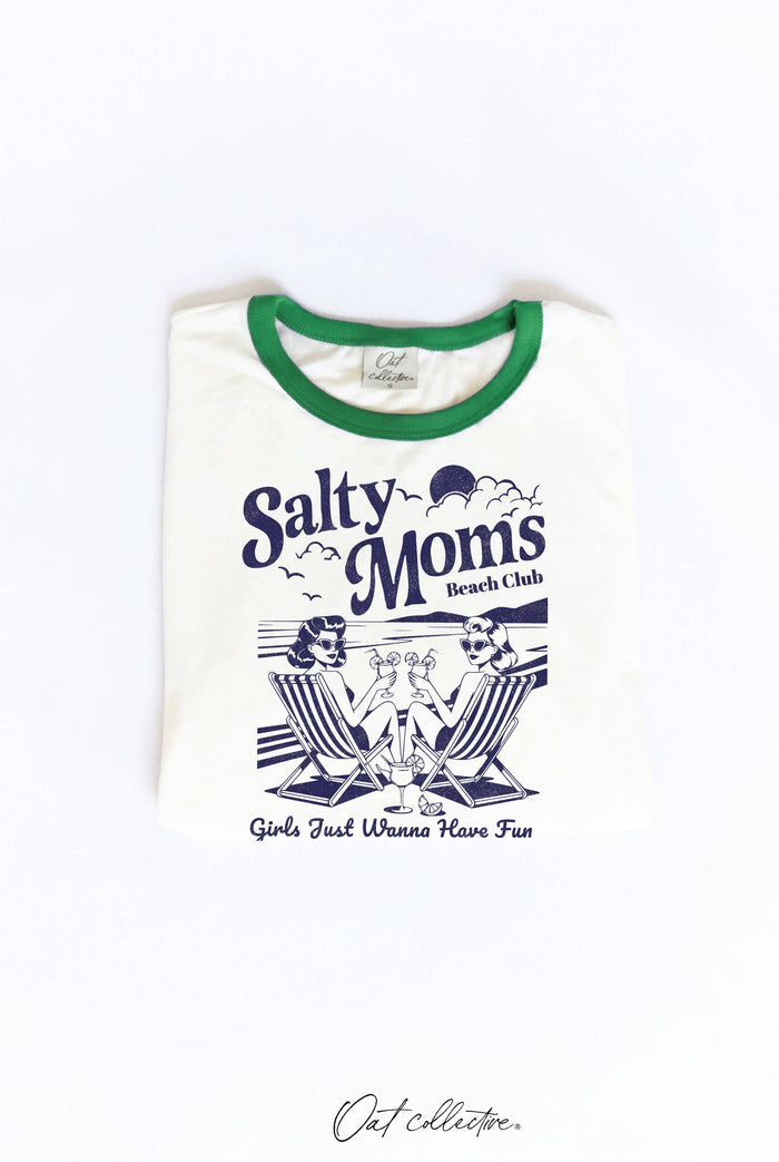 Salty Moms Beach Club Ringer Graphic T-Shirt