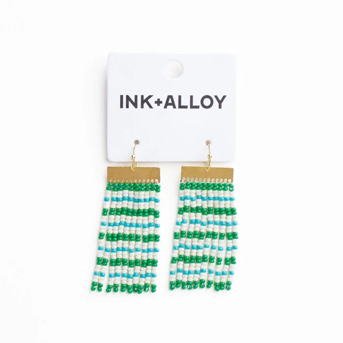 Scout Beaded Fringe Earrings in Kelly Green And Aqua