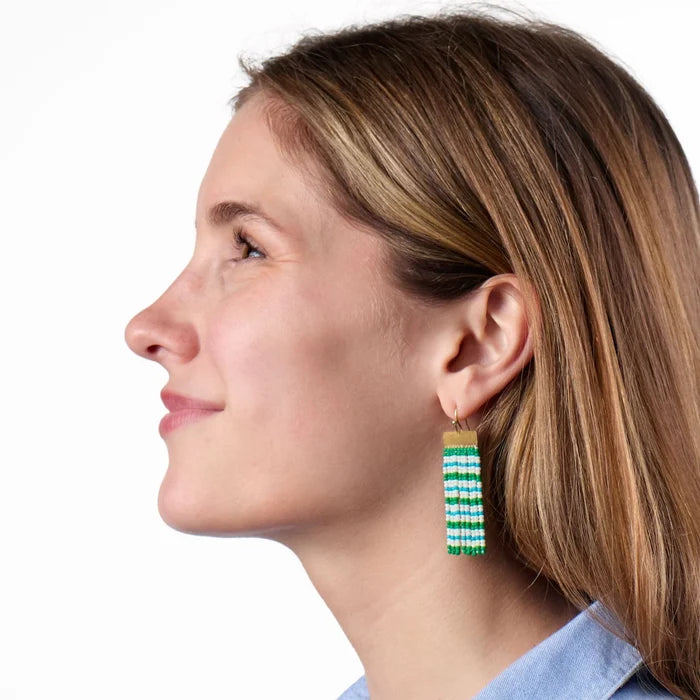 Scout Beaded Fringe Earrings in Kelly Green And Aqua