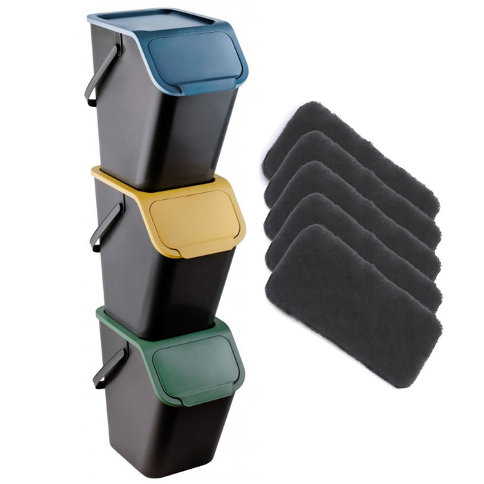 Set of 3 25-liter Practic Bini recycling bins + 5 charcoal filters