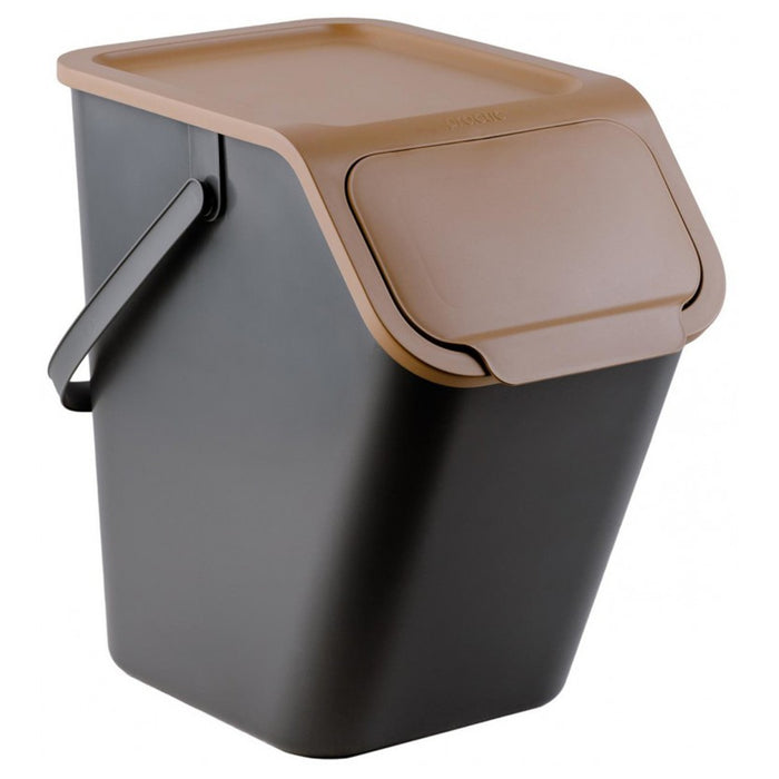 Set of 4 black BINI recycling bins with colored lids (yellow/green/blue/brown) + 5 carbon filters