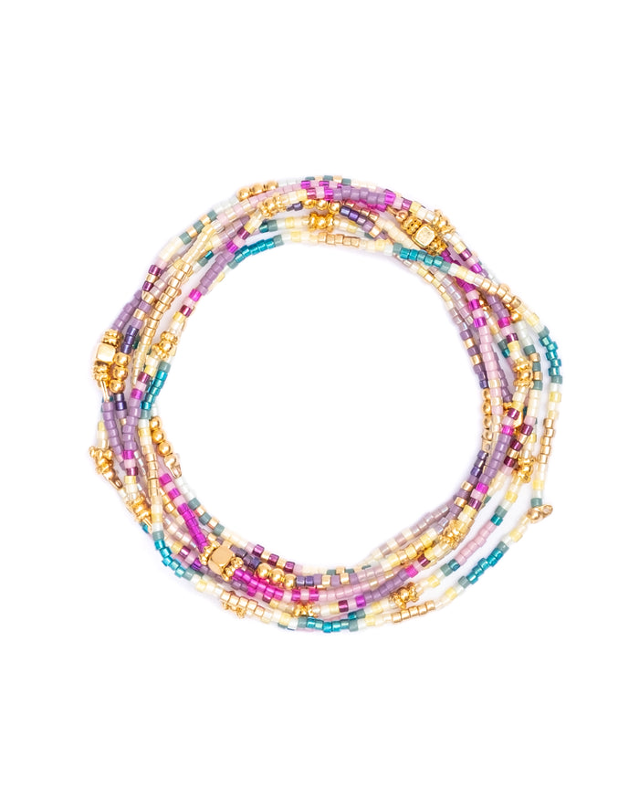 Set/7 Miyuki Beaded Stretch Bracelet Set in Aqua/Purple