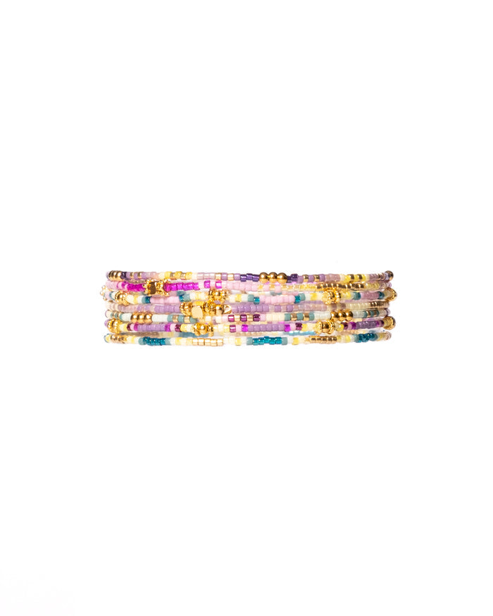 Set/7 Miyuki Beaded Stretch Bracelet Set in Aqua/Purple