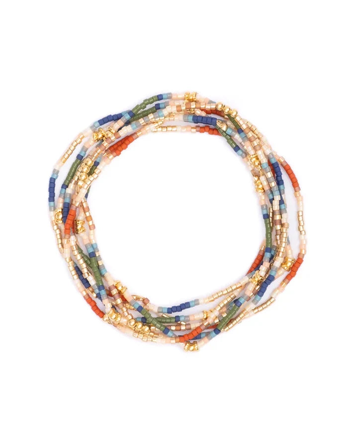 Set/7 Miyuki Beaded Stretch Bracelet Set in Blue/Green/Rust