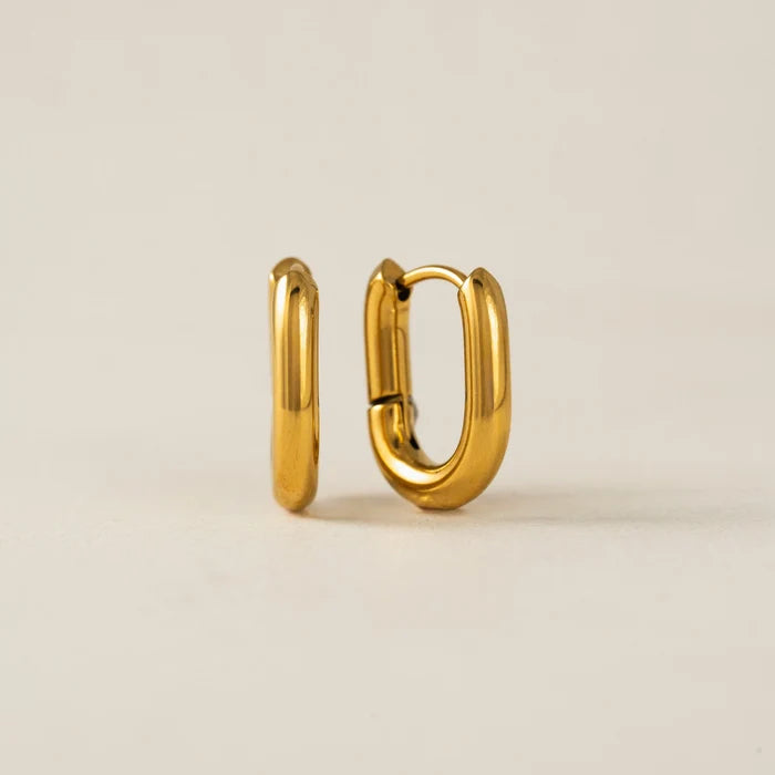 Small Paperclip Puff Hoop Earrings in Gold (Waterproof)