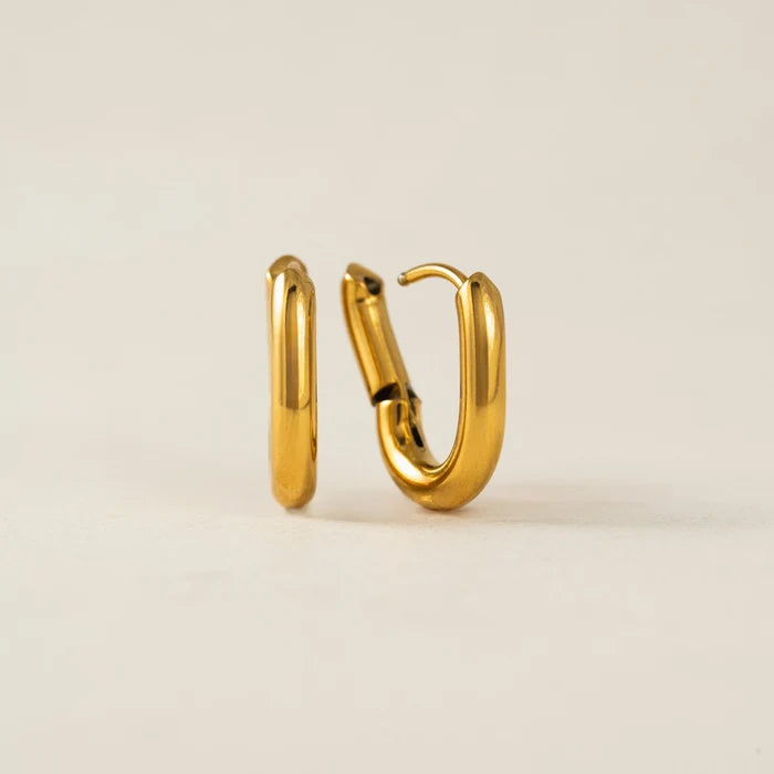 Small Paperclip Puff Hoop Earrings in Gold (Waterproof)