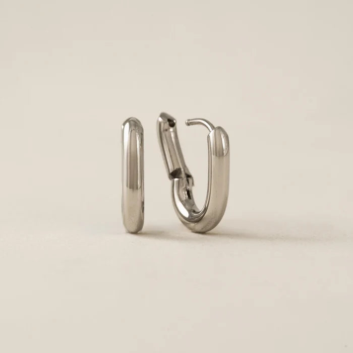 Small Paperclip Puff Hoop Earrings in Silver (Waterproof)