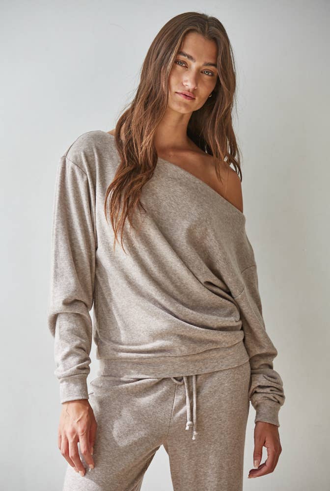 Soft Cowl Neck Pullover in Taupe