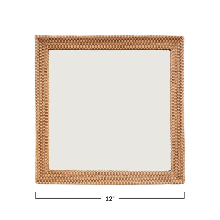 Square Resin Mirrored Tray with Woven Design