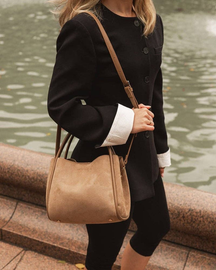 Steffie Suede Mini Tote Bag in Honey