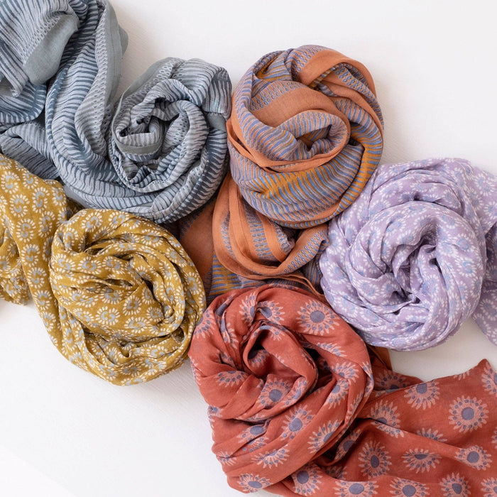 Sunburst Dark Honey Block Printed Scarf