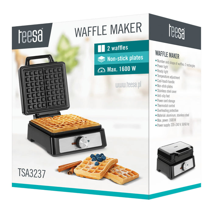 Teesa waffle maker, for 2 waffles, 1600W power, power adjustment, TSA3237