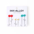 Tina Flower Earrings Trio Set in Aqua, Tomato And White