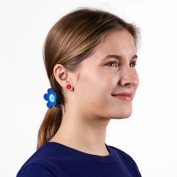 Tina Flower Earrings Trio Set in Aqua, Tomato And White