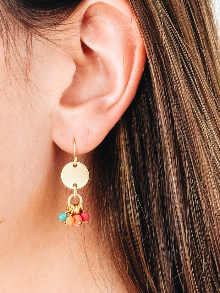 Tiny Beaded Cluster Brass Earrings