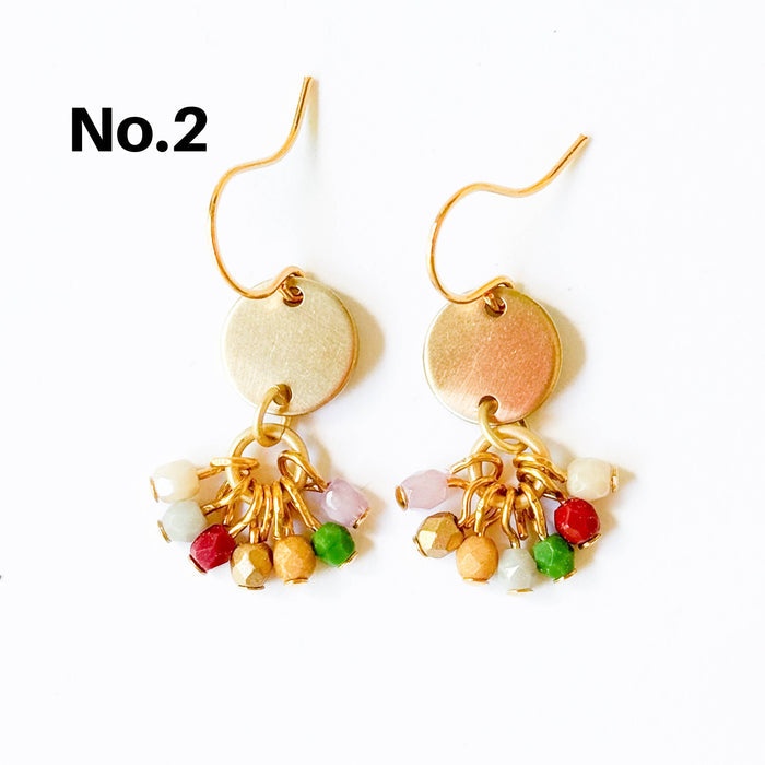 Tiny Beaded Cluster Brass Earrings