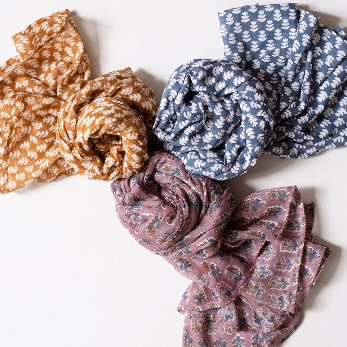 Tula Dark Sea Block Printed Scarf