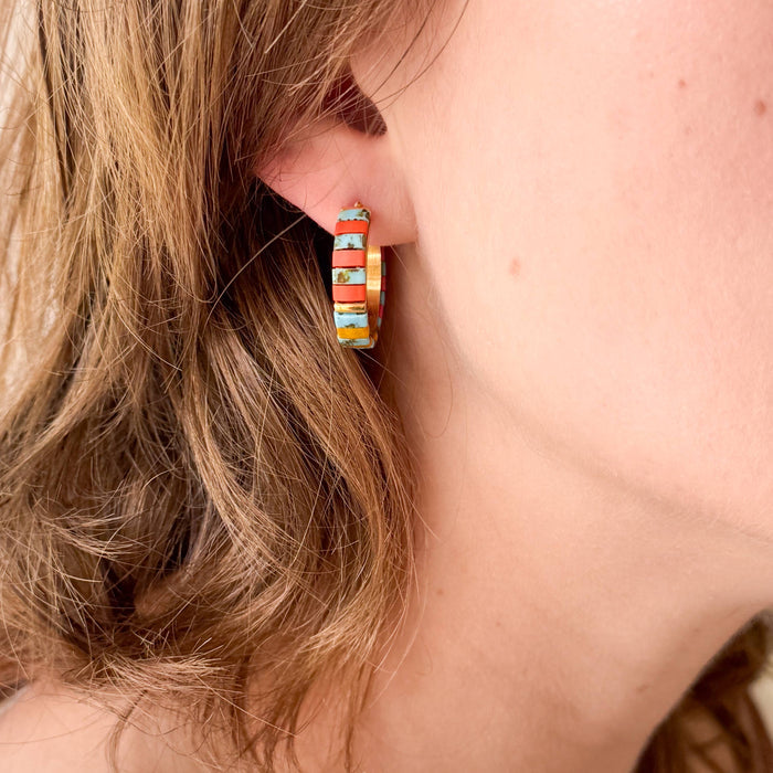 Turquoise Tila Bead Hoop Earrings