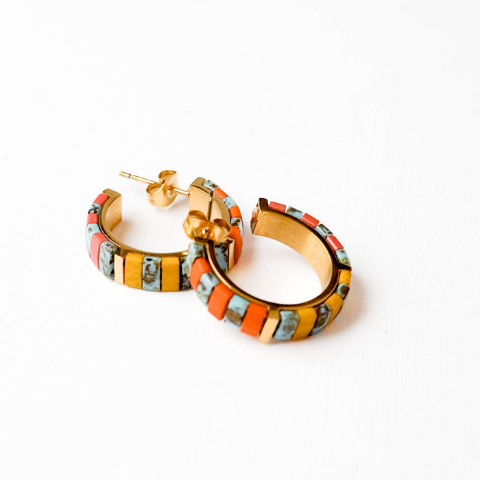 Turquoise Tila Bead Hoop Earrings