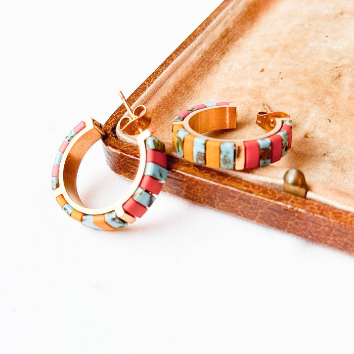 Turquoise Tila Bead Hoop Earrings