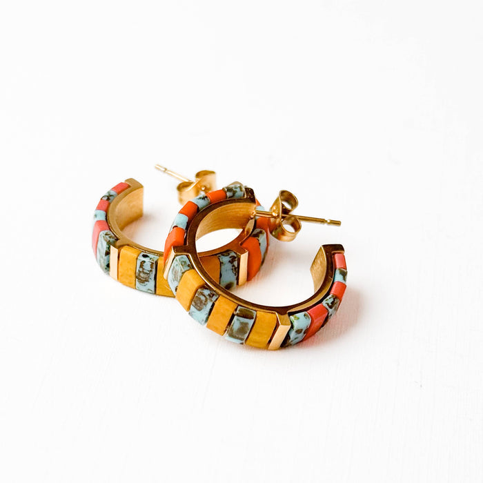 Turquoise Tila Bead Hoop Earrings